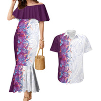 Hawaii Tropical Plant Poni Couples Matching Mermaid Dress and Hawaiian Shirt Vibrant Polynesian Pattern