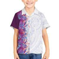 Hawaii Tropical Plant Poni Family Matching Mermaid Dress and Hawaiian Shirt Vibrant Polynesian Pattern LT01 Son's Shirt Purple - Polynesian Pride