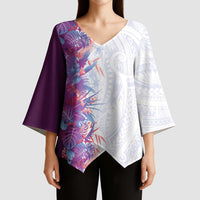 Hawaii Tropical Plant Poni Kimono Sleeve Blouse Vibrant Polynesian Pattern
