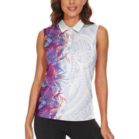 Hawaii Tropical Plant Poni Women Sleeveless Polo Shirt Vibrant Polynesian Pattern