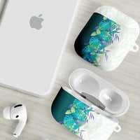 Hawaii Tropical Plant Teal AirPods Case Vibrant Polynesian Pattern