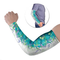 Hawaii Tropical Plant Teal Arm Sleeves Vibrant Polynesian Pattern