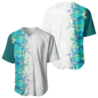 Hawaii Tropical Plant Teal Baseball Jersey Vibrant Polynesian Pattern