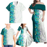 Hawaii Tropical Plant Teal Family Matching Off Shoulder Maxi Dress and Hawaiian Shirt Vibrant Polynesian Pattern LT01 - Polynesian Pride