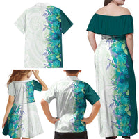 Hawaii Tropical Plant Teal Family Matching Off Shoulder Maxi Dress and Hawaiian Shirt Vibrant Polynesian Pattern LT01 - Polynesian Pride
