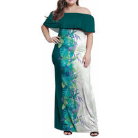 Hawaii Tropical Plant Teal Family Matching Off Shoulder Maxi Dress and Hawaiian Shirt Vibrant Polynesian Pattern LT01 Mom's Dress Teal - Polynesian Pride