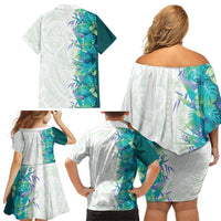 Hawaii Tropical Plant Teal Family Matching Off Shoulder Short Dress and Hawaiian Shirt Vibrant Polynesian Pattern LT01 - Polynesian Pride