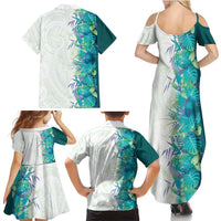 Hawaii Tropical Plant Teal Family Matching Summer Maxi Dress and Hawaiian Shirt Vibrant Polynesian Pattern LT01 - Polynesian Pride