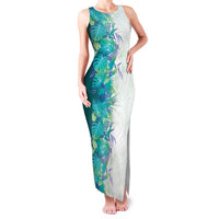 Hawaii Tropical Plant Teal Family Matching Tank Maxi Dress and Hawaiian Shirt Vibrant Polynesian Pattern LT01 Mom's Dress Teal - Polynesian Pride