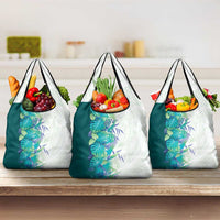 Hawaii Tropical Plant Teal Grocery Bag Vibrant Polynesian Pattern