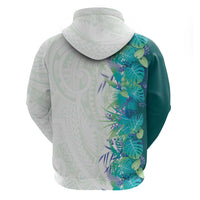 Hawaii Tropical Plant Teal Hoodie Vibrant Polynesian Pattern