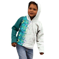 Hawaii Tropical Plant Teal Kid Hoodie Vibrant Polynesian Pattern