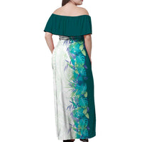 Hawaii Tropical Plant Teal Off Shoulder Maxi Dress Vibrant Polynesian Pattern