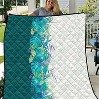 Hawaii Tropical Plant Teal Quilt Vibrant Polynesian Pattern