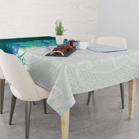 Hawaii Tropical Plant Teal Tablecloth Vibrant Polynesian Pattern