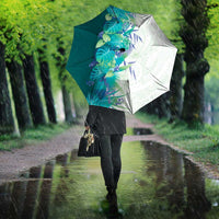 Hawaii Tropical Plant Teal Umbrella Vibrant Polynesian Pattern