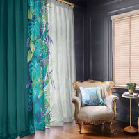 Hawaii Tropical Plant Teal Window Curtain Vibrant Polynesian Pattern