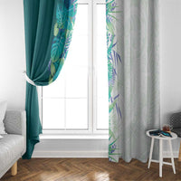Hawaii Tropical Plant Teal Window Curtain Vibrant Polynesian Pattern