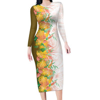 Hawaii Tropical Plant Lenalena Family Matching Long Sleeve Bodycon Dress and Hawaiian Shirt Vibrant Polynesian Pattern LT01 Mom's Dress Yellow - Polynesian Pride