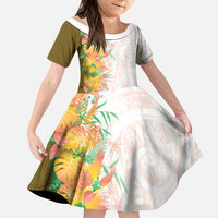 Hawaii Tropical Plant Lenalena Family Matching Mermaid Dress and Hawaiian Shirt Vibrant Polynesian Pattern LT01 Daughter's Dress Yellow - Polynesian Pride