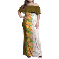 Hawaii Tropical Plant Lenalena Family Matching Off Shoulder Maxi Dress and Hawaiian Shirt Vibrant Polynesian Pattern LT01 Mom's Dress Yellow - Polynesian Pride