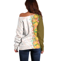 Hawaii Tropical Plant Lenalena Off Shoulder Sweater Vibrant Polynesian Pattern