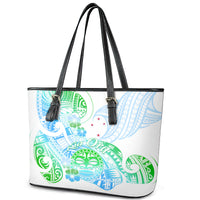 Kia Ora Maori New Zealand Pastel Leather Tote Bag Sun Ta Moko Aqua Green Version LT01 - Polynesian Pride
