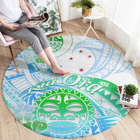 Kia Ora Maori New Zealand Pastel Round Carpet Sun Ta Moko Aqua Green Version LT01 - Polynesian Pride