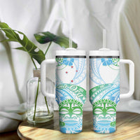Kia Ora Maori New Zealand Pastel Tumbler With Handle Sun Ta Moko Aqua Green Version LT01 - Polynesian Pride