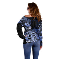 Aotearoa Kia Ora New Zealand Ta Moko Blue Version Off Shoulder Sweater LT01 - Polynesian Pride