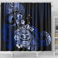 Aotearoa Kia Ora New Zealand Ta Moko Blue Version Shower Curtain LT01 - Polynesian Pride