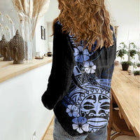 Aotearoa Kia Ora New Zealand Ta Moko Blue Version Women Casual Shirt LT01 - Polynesian Pride