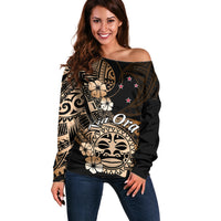 Aotearoa Kia Ora New Zealand Ta Moko Gold Version Off Shoulder Sweater LT01 Women Gold - Polynesian Pride