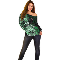 Aotearoa Kia Ora New Zealand Ta Moko Green Version Off Shoulder Sweater LT01 - Polynesian Pride