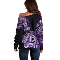 Aotearoa Kia Ora New Zealand Ta Moko Purple Version Off Shoulder Sweater LT01 - Polynesian Pride