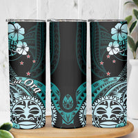 Aotearoa Kia Ora New Zealand Ta Moko Turquoise Version Skinny Tumbler LT01 - Polynesian Pride
