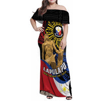 Personalized Lapulapu The First Filipino Hero Family Matching Off Shoulder Maxi Dress and Hawaiian Shirt Polynesian Pattern LT01 Mom's Dress Black - Polynesian Pride