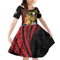 Personalized Lapulapu The First Filipino Hero Family Matching Off Shoulder Short Dress and Hawaiian Shirt Polynesian Pattern LT01 Daughter's Dress Black - Polynesian Pride