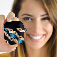 Puakenikeni Maile Lei AirPods Case Frangipani Blue Tropical Leaves