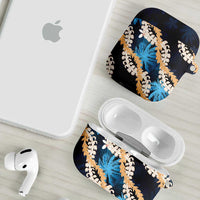 Puakenikeni Maile Lei AirPods Case Frangipani Blue Tropical Leaves