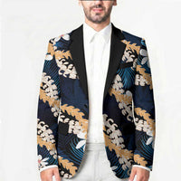 Puakenikeni Maile Lei Blazer Frangipani Blue Tropical Leaves