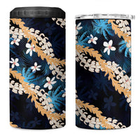 Puakenikeni Maile Lei 4 in 1 Can Cooler Tumbler Frangipani Blue Tropical Leaves LT01 One Size: 16 oz Blue - Polynesian Pride