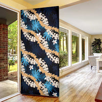 Puakenikeni Maile Lei Door Cover Frangipani Blue Tropical Leaves