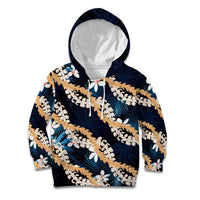 Puakenikeni Maile Lei Kid Hoodie Frangipani Blue Tropical Leaves