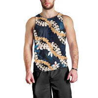 Puakenikeni Maile Lei Men Tank Top Frangipani Blue Tropical Leaves