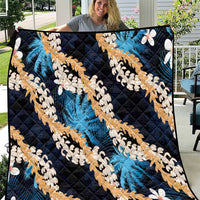 Puakenikeni Maile Lei Quilt Frangipani Blue Tropical Leaves