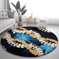 Puakenikeni Maile Lei Round Carpet Frangipani Blue Tropical Leaves