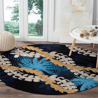Puakenikeni Maile Lei Round Carpet Frangipani Blue Tropical Leaves