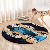 Puakenikeni Maile Lei Round Carpet Frangipani Blue Tropical Leaves