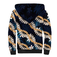 Puakenikeni Maile Lei Sherpa Hoodie Frangipani Blue Tropical Leaves LT01 - Polynesian Pride